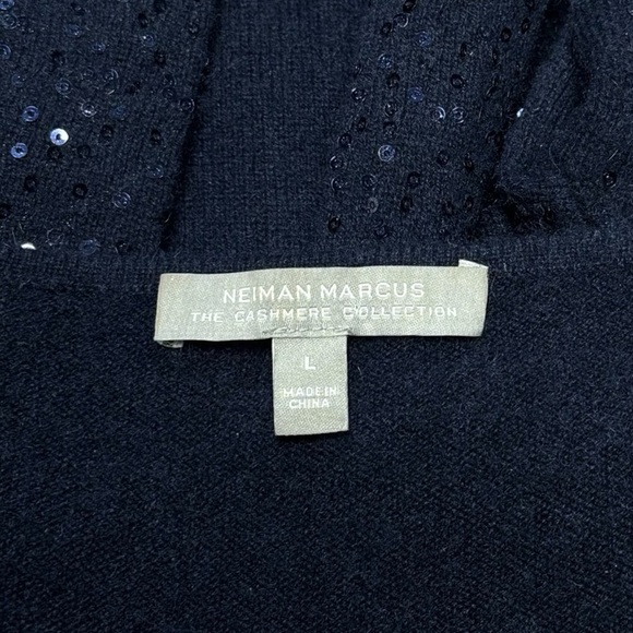 Neiman Marcus Navy Sequin 100% Cashmere Blouse Elegant Mother of the Bride L - Picture 5 of 8